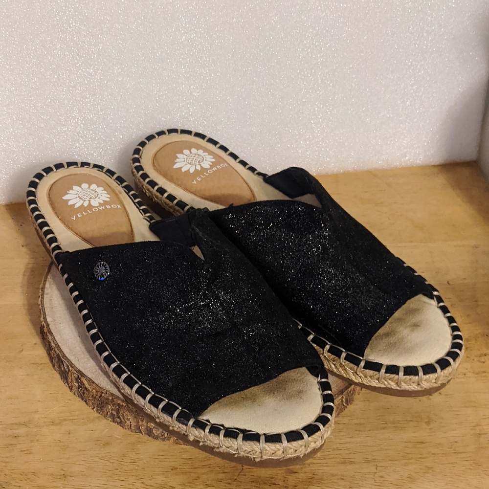 Yellow Box Laraine Black Glitter Espadrille Slides Women's Size 8